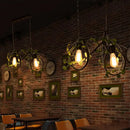 GobekUsa Retro Metal Bicycle Restaurant Ceiling Light with 2 Black Drop Lamp Heads and Plant Decor
