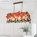 GobekUsa Retro Metal Birdcage Ceiling Light with Flower Decor - Brass Finish, 2/3/4 Heads - Perfect for Restaurants and Islands