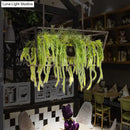 GobekUsa Retro Metal 2-Headed Black LED Drop Lamp for Restaurant Island Ceiling - Trapezoid Design with Plant Decor