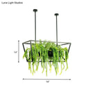 GobekUsa Retro Metal 2-Headed Black LED Drop Lamp for Restaurant Island Ceiling - Trapezoid Design with Plant Decor