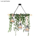 GobekUsa Retro Metal Island Light with 5 Pink/Green Flower/Plant Drops for Restaurants