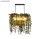 GobekUsa Retro Metal 4-Head LED Island Ceiling Light with Plant Decor for Restaurants