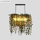 GobekUsa Retro Metal 4-Head LED Island Ceiling Light with Plant Decor for Restaurants