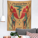 Retro mustard zodiac constellation tarot tapestry bedroom wall art by Decorbites