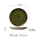 GobekUsa Green Ceramic Dinner Plate - Retro Shallow Pasta Plate, Salad Sushi Plate, Steak Plate - Set of 4