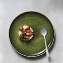 GobekUsa Green Ceramic Dinner Plate - Retro Shallow Pasta Plate, Salad Sushi Plate, Steak Plate - Set of 4