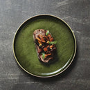 GobekUsa Green Ceramic Dinner Plate - Retro Shallow Pasta Plate, Salad Sushi Plate, Steak Plate - Set of 4