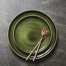 GobekUsa Green Ceramic Dinner Plate - Retro Shallow Pasta Plate, Salad Sushi Plate, Steak Plate - Set of 4