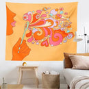 Retro orange colorful bubbles tapestry bedroom psychedelic wall art by Decorbites