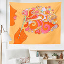 Retro orange colorful bubbles tapestry bedroom psychedelic wall art by Decorbites