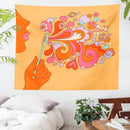Retro orange colorful bubbles tapestry bedroom psychedelic wall art by Decorbites