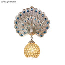 GobekUsa Retro Stylish Wall Sconce with Clear Crystal and Peacock Backplate in Silver/White