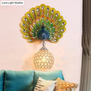 GobekUsa Retro Stylish Wall Sconce with Clear Crystal and Peacock Backplate in Silver/White