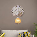 GobekUsa Retro Stylish Wall Sconce with Clear Crystal and Peacock Backplate in Silver/White