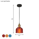 GobekUsa Mila - Retro Retro Style Carillon Pendant Light 1-Light Red/Orange/Blue Gridded Glass Suspension Lighting for Dining Room