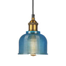 GobekUsa Mila - Retro Retro Style Carillon Pendant Light 1-Light Red/Orange/Blue Gridded Glass Suspension Lighting for Dining Room