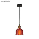 GobekUsa Mila - Retro Retro Style Carillon Pendant Light 1-Light Red/Orange/Blue Gridded Glass Suspension Lighting for Dining Room