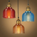 GobekUsa Mila - Retro Retro Style Carillon Pendant Light 1-Light Red/Orange/Blue Gridded Glass Suspension Lighting for Dining Room