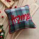 Retro red & green plaid snowflake jingle bell pillow case living room by Decorbites