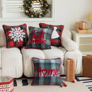 Retro red & green plaid snowflake jingle bell pillow case living room by Decorbites