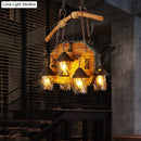 GobekUsa Retro Ship-Shaped Island Lamp - Black Metallic Hanging Light Fixture for Restaurants - 6 Lights - White Fabric/Clear Glass Shade