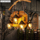 GobekUsa Retro Ship-Shaped Island Lamp - Black Metallic Hanging Light Fixture for Restaurants - 6 Lights - White Fabric/Clear Glass Shade