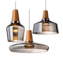 GobekUsa Glass Lampshade Pendant Light, Wooden Hanging Suspension, Retro American Design