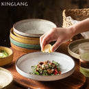 GobekUsa Ceramic Round Plate Set - Retro Style High Footed Soup and Salad Bowls