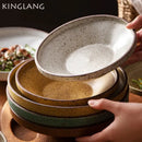 GobekUsa Ceramic Round Plate Set - Retro Style High Footed Soup and Salad Bowls