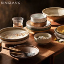 GobekUsa Ceramic Round Plate Set - Retro Style High Footed Soup and Salad Bowls