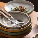 GobekUsa Ceramic Round Plate Set - Retro Style High Footed Soup and Salad Bowls