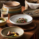 GobekUsa Ceramic Round Plate Set - Retro Style High Footed Soup and Salad Bowls