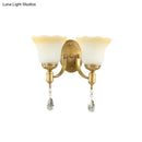 GobekUsa Retro Style 1/2-Head Gold Wall Lamp with Crystal Drop - Blossom Opaque Glass Wall Lighting