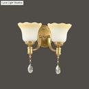GobekUsa Retro Style 1/2-Head Gold Wall Lamp with Crystal Drop - Blossom Opaque Glass Wall Lighting