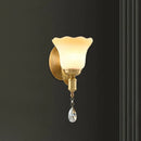 GobekUsa Retro Style 1/2-Head Gold Wall Lamp with Crystal Drop - Blossom Opaque Glass Wall Lighting