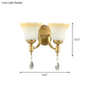 GobekUsa Retro Style 1/2-Head Gold Wall Lamp with Crystal Drop - Blossom Opaque Glass Wall Lighting
