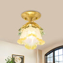 GobekUsa Retro Style Gold Ruffle Glass Ceiling Lamp - 1-Head, Semi Flush Mount for Hallway