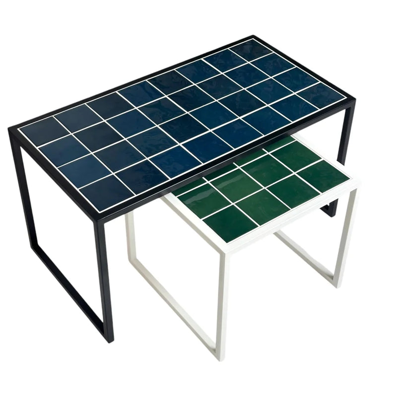 Retro Style Metal Leg Mosaic Double Coffee Table