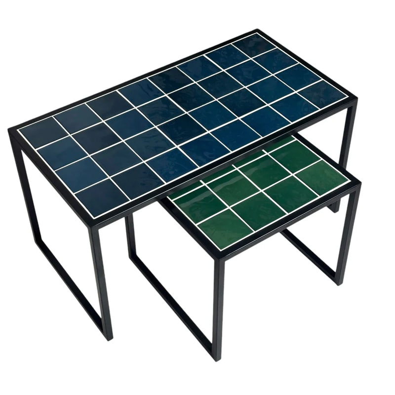 Retro Style Metal Leg Mosaic Double Coffee Table