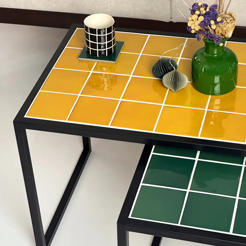 Retro Style Metal Leg Mosaic Double Coffee Table