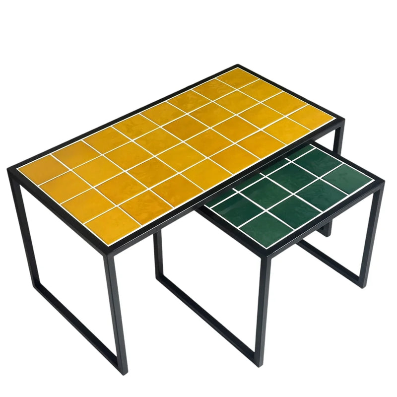 Retro Style Metal Leg Mosaic Double Coffee Table