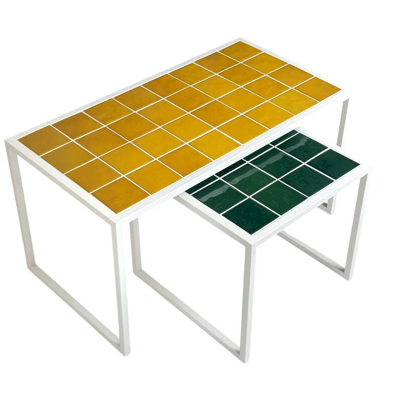 Retro Style Metal Leg Mosaic Double Coffee Table