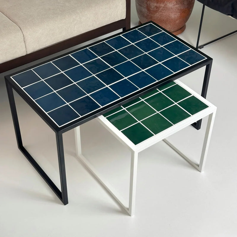 Retro Style Metal Leg Mosaic Double Coffee Table