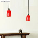 GobekUsa Retro Style Mini Hanging Pendant Light - Adjustable Cord, Black/Red Ceramic Ceiling Fixture