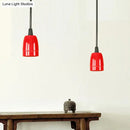 GobekUsa Retro Style Mini Hanging Pendant Light - Adjustable Cord, Black/Red Ceramic Ceiling Fixture