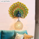 GobekUsa Retro Stylish Wall Sconce with Clear Crystal and Peacock Backplate in Silver/White