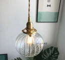 GobekUsa Brass Glass Pendant Chandelier, Retro Design, E27, Bedroom Bar Hanging Light