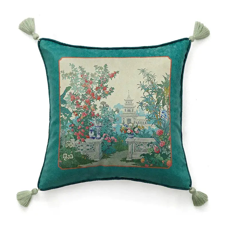 GobekUsa American Luxe Retro Cushion Covers: Original Design Throw Pillow Case for Sofa, installed in a room