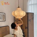 Fabric Pendant Light Wabi-Sabi Retro LED E27 Hanging Lamp For Living Room Decor And Ambience