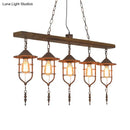 GobekUsa Retro Wood Island Ceiling Light: 5-Light Fixture with Iron Cage
